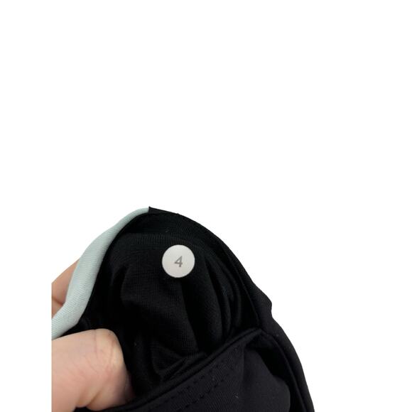 Lululemon Leggings Womens 4 Wunder Under Bonded Stripe Crop Black Aquamarine - Picture 4 of 4